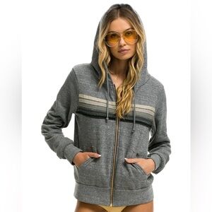 Aviator Nation 5 Stripe Hoodie Heather Grey/Grey Size M unisex